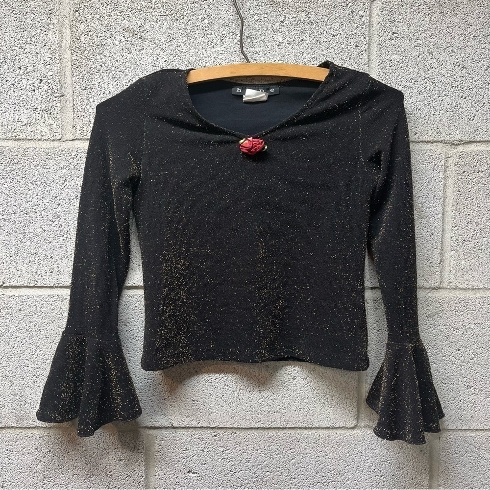 Vintage Y2K Hype Bell Sleeve Glitter Top